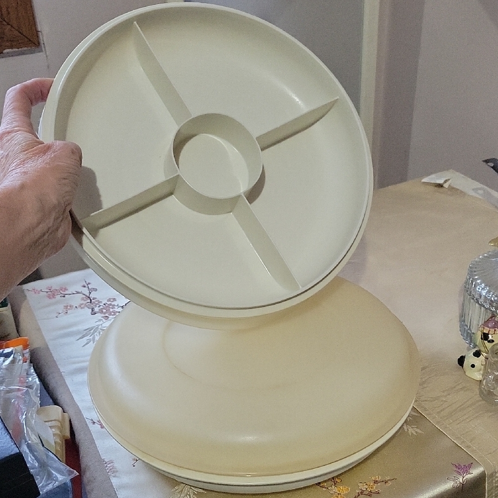 2 Vintage Tupperware Divided Serving Trays with Lids